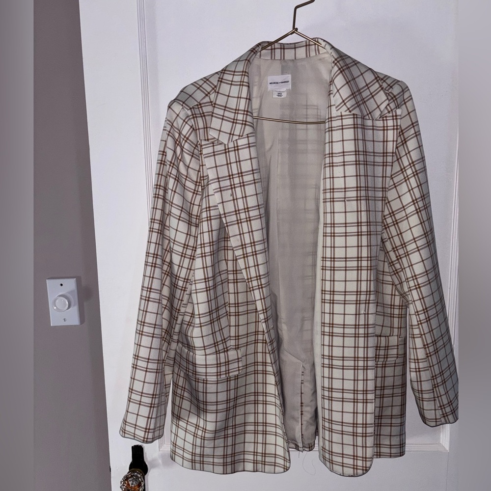 Melrose and Market Cream and Brown Checkered Blazer
